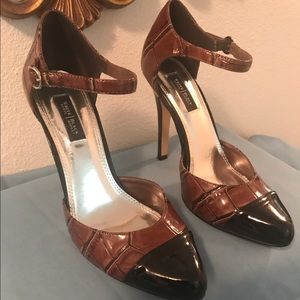 WHBM 2 Tone Brown Croc Texture Blk Toe Pat Leather